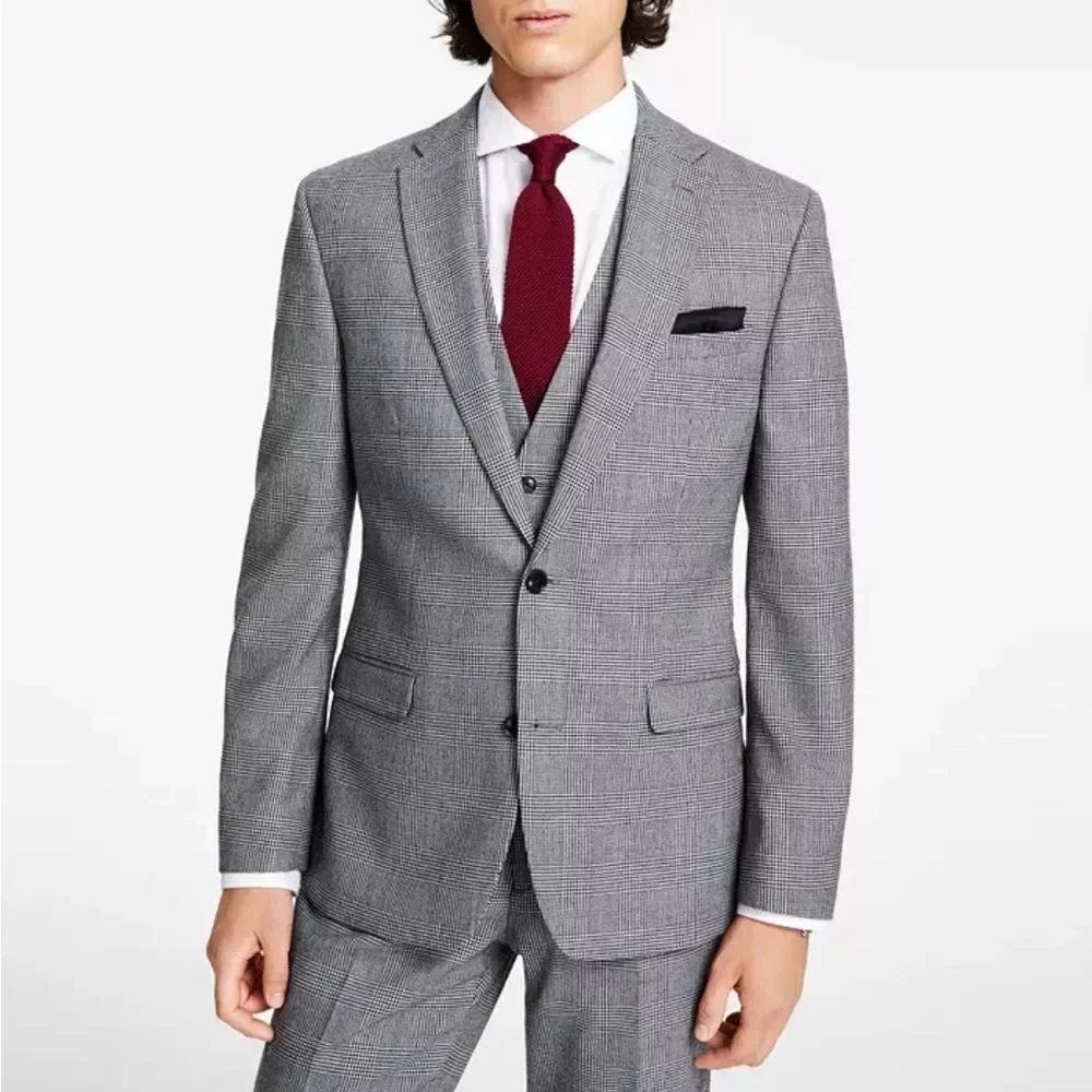 Bar III Glen Plaid Skinny-Fit Suit Jacket in Black-White, NWT, Size 44L